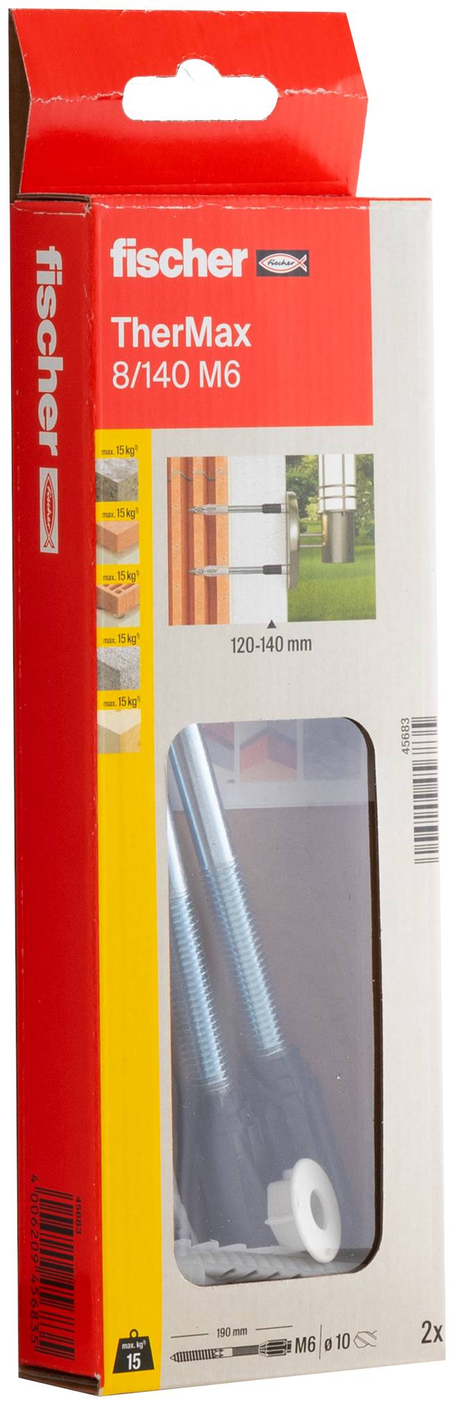Pakiranje fischer TherMax 8/140 M6 rješenja za učvršćivanje. Sadrži dva vijka i tiple za sustave toplinske izolacije, 120-140 mm.