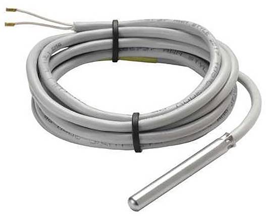 Siva, zamotuljena žica s metalnim senzorom na kraju, korištena za mjerenje temperature ili senzorsku tehniku.