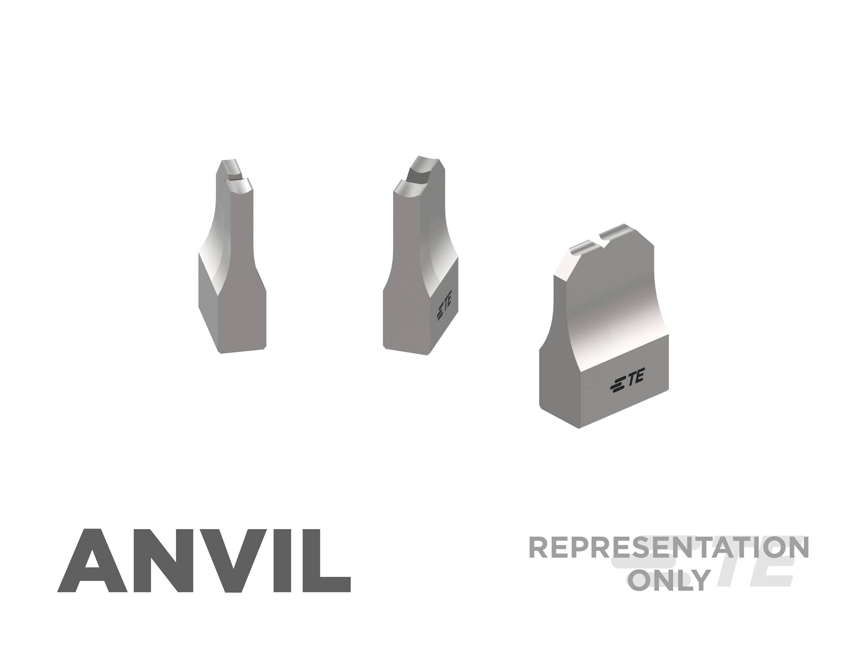 Tri metalne forme nakova s TE logotipom. Tekst: "NAKOVANJ" i "SAMO ZA PRIKAZ".