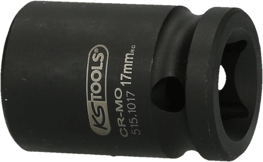 Crna šesterokutna metalalna čahura s natpisom 'KS TOOLS CR-MO 17mm 515.1017'. Alat za vijčane radove.