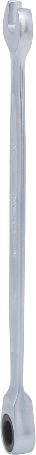 Dugački srebrni ključ s otvorenim i zatvorenim krajem, prikazan uspravno.