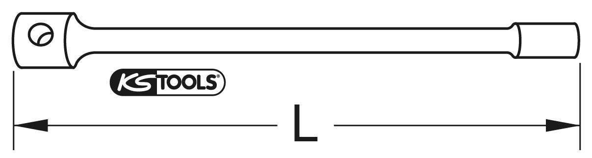 Prikaz produžne poluge s logom 'KS TOOLS'. Strelice označavaju duljinu 'L' poluge.