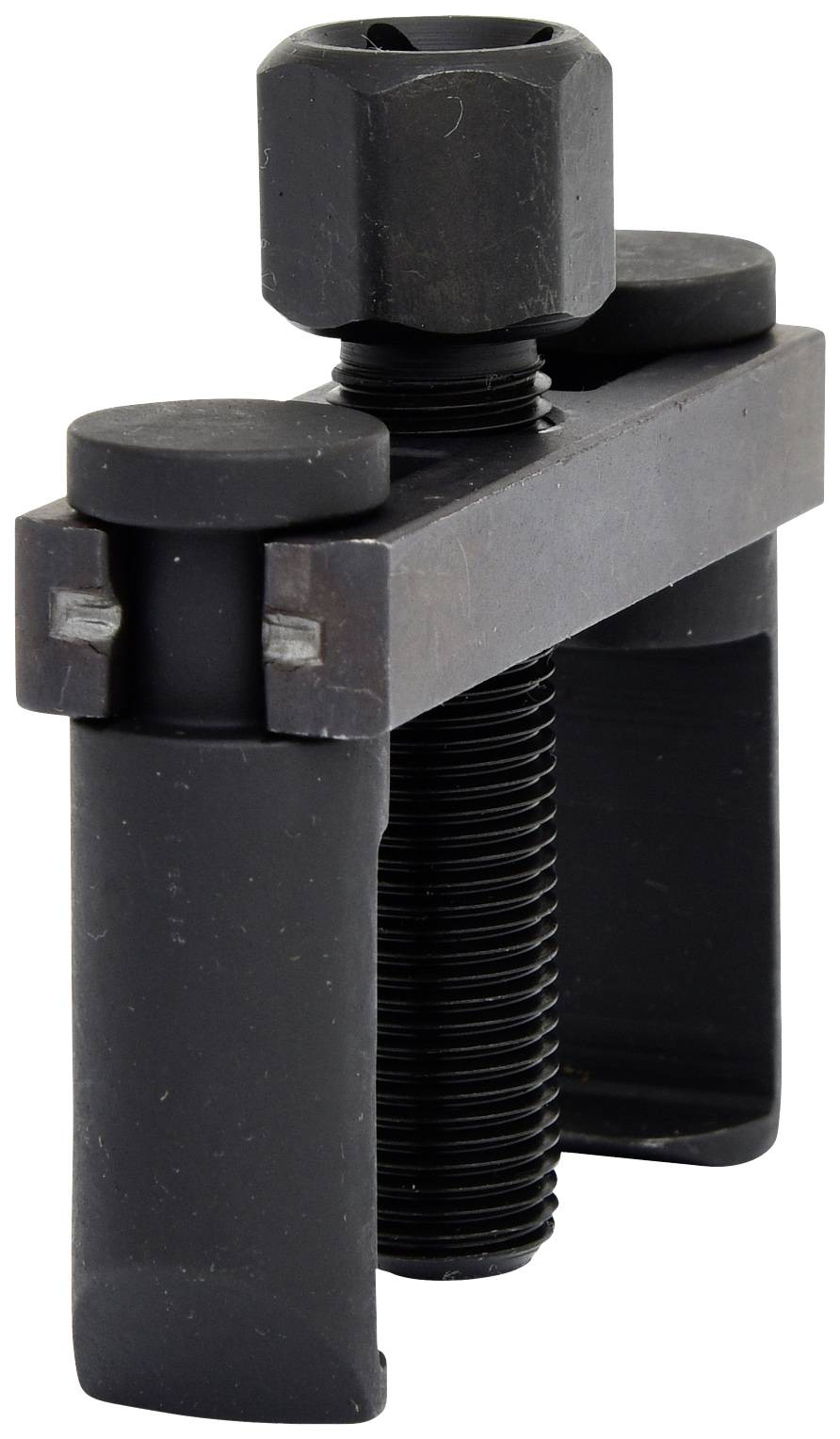 Crni izvlakač s dva metalna kraka i vijkom u sredini, koji se koristi za uklanjanje čvrsto pričvršćenih dijelova.