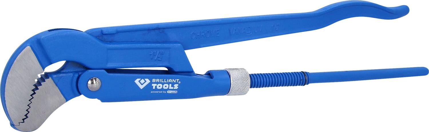 Plavi ključ s pritisnim čeljustima s utorima, pogodan za rad na cijevima ili drugim okruglim objektima.