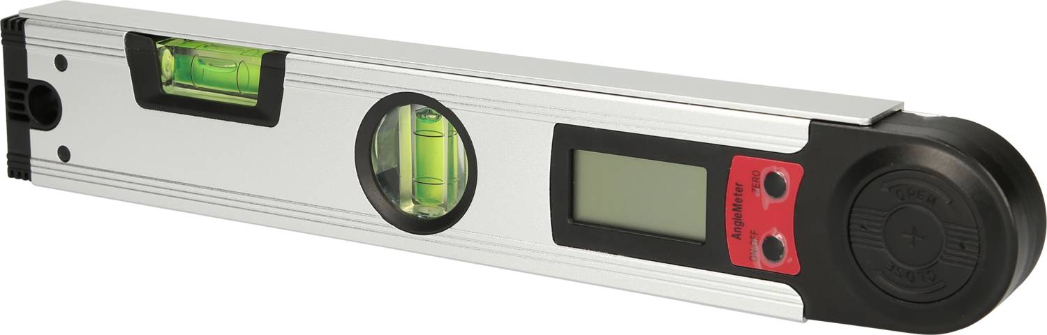 Elektronska libela s digitalnim zaslonom, dvije libele za mjerenje horizontalnih i vertikalnih linija, srebrno kućište.
