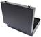 Otvoreni crni kofer s metalnim brave, na bijeloj pozadini.