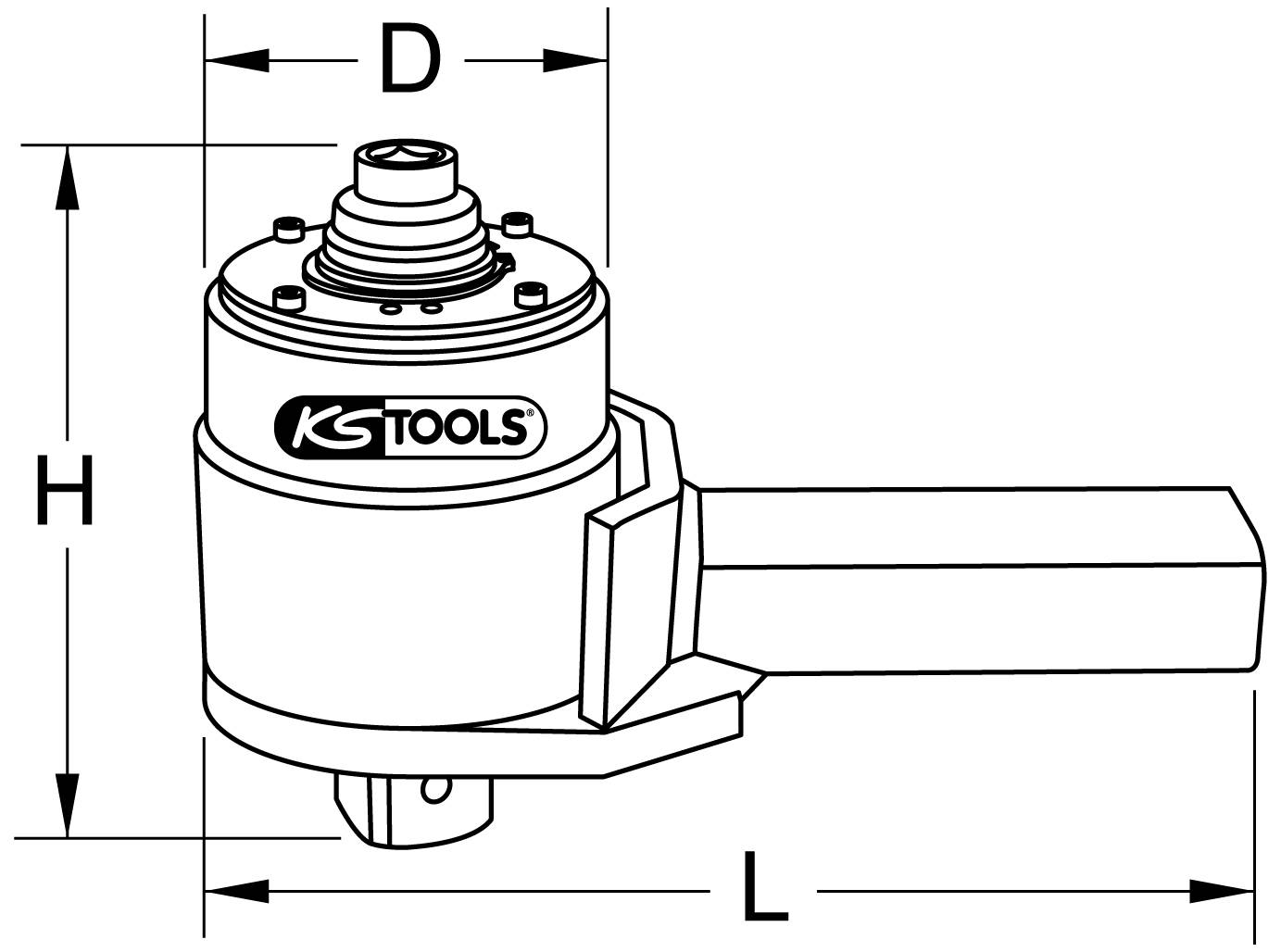 Tehnički dijagram prikazuje alat s naznakama duljine. Na alatu je vidljiv logotip 'KS TOOLS'.