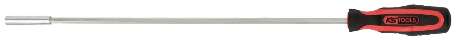Dugački odvijač s crnom i crvenom ručkom, pogodan za teško pristupačna mjesta.