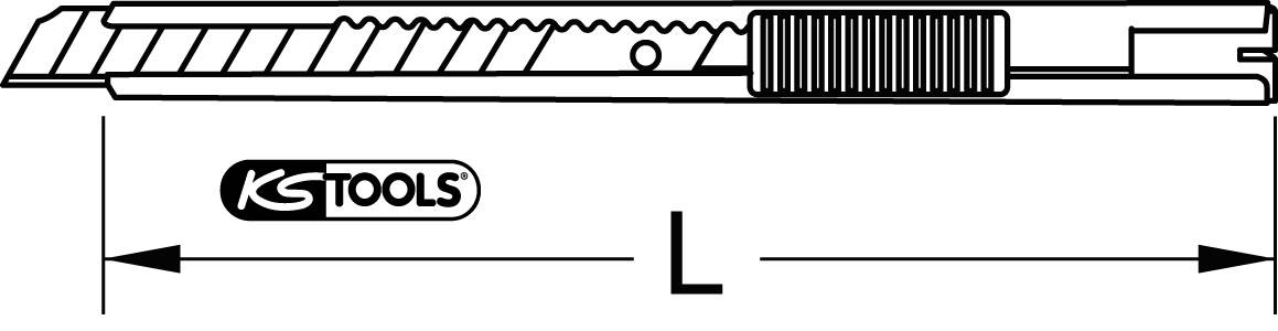 Ilustracija noža za sečenje s logotipom 'KS TOOLS' i strelicom koja pokazuje duljinu 'L' noža.