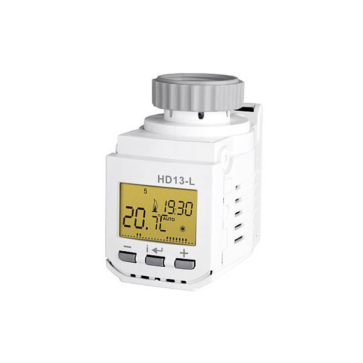 Elektronički termostat za radijator s digitalnim zaslonom koji prikazuje '20,7°C'. Tipke za upravljanje ispod zaslona. Bijelo kućište.