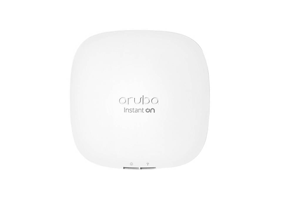 Bijeli WLAN access point s natpisom 'aruba Instant on' na prednjoj strani.