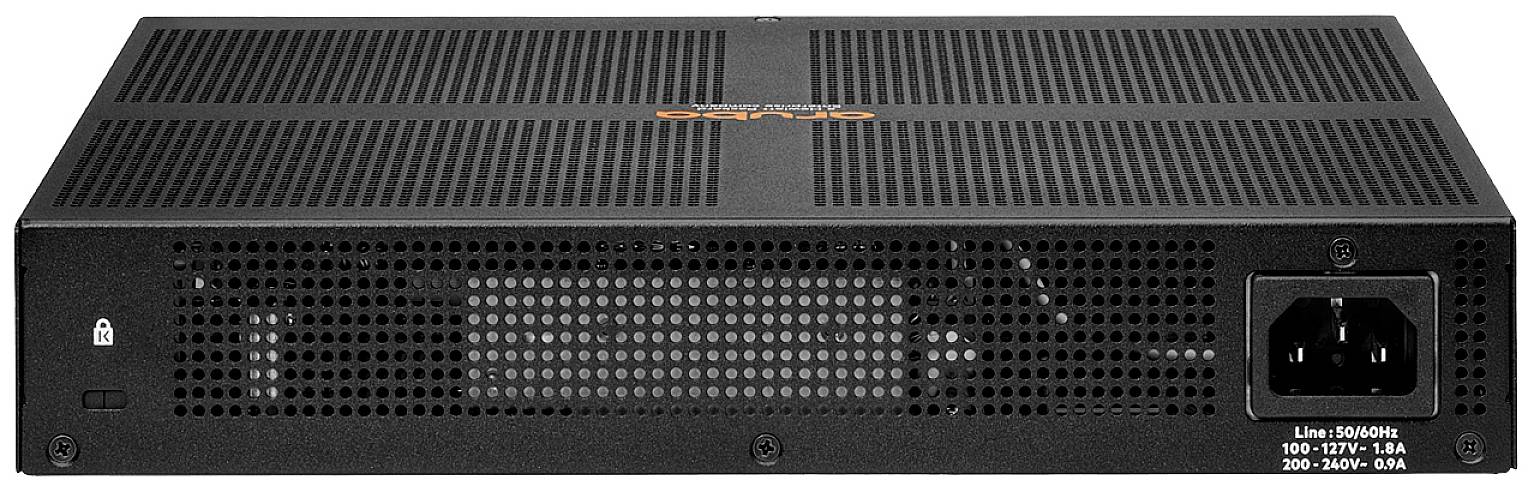 Crni elektronički uređaj s ventilacijskim otvorima i priključkom za napajanje.