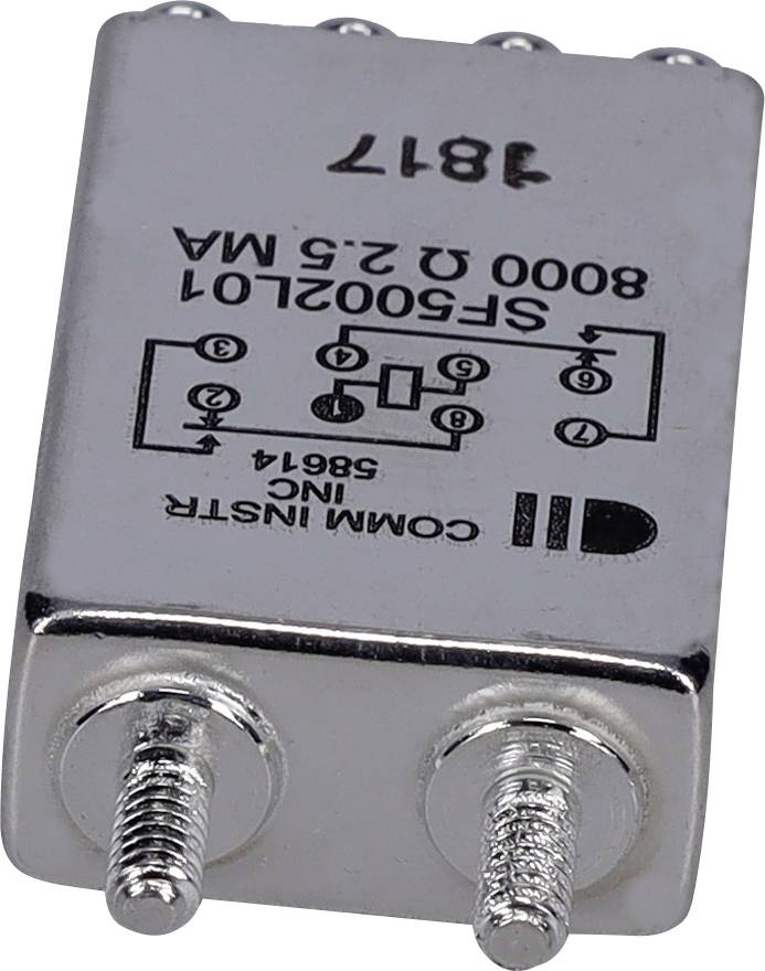 'COMMS INSTR 5802L01', srebreni elektronički komponenata s dvije stezaljke koje prikazuju shematski simbol strujnog kruga.