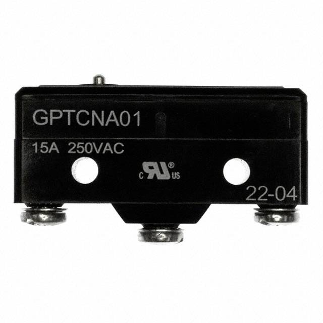 Crni mikroprekidač s natpisom 'GPTCNA01 15A 250VAC', pogodan za električne primjene.