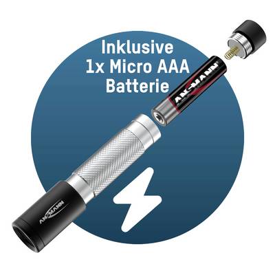 Baterijska LED svjetiljka s izvađenom baterijom. Tekst glasi: 'Uključuje 1x Micro AAA bateriju'.