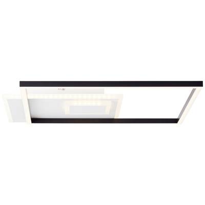 Pravokutni, moderan stropni reflektor s crnim rubom i LED trakom. Stiliziran geometrijski dizajn u bijeloj i crnoj boji.