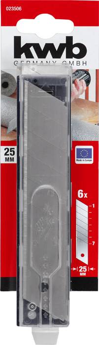 Komplet za nadopunu s rezačima od 25 mm. Sadrži 6 zamjenskih oštrica. Pakiranja je označeno robnom markom 'kwb Germany GmbH' i logotipom EU-a.