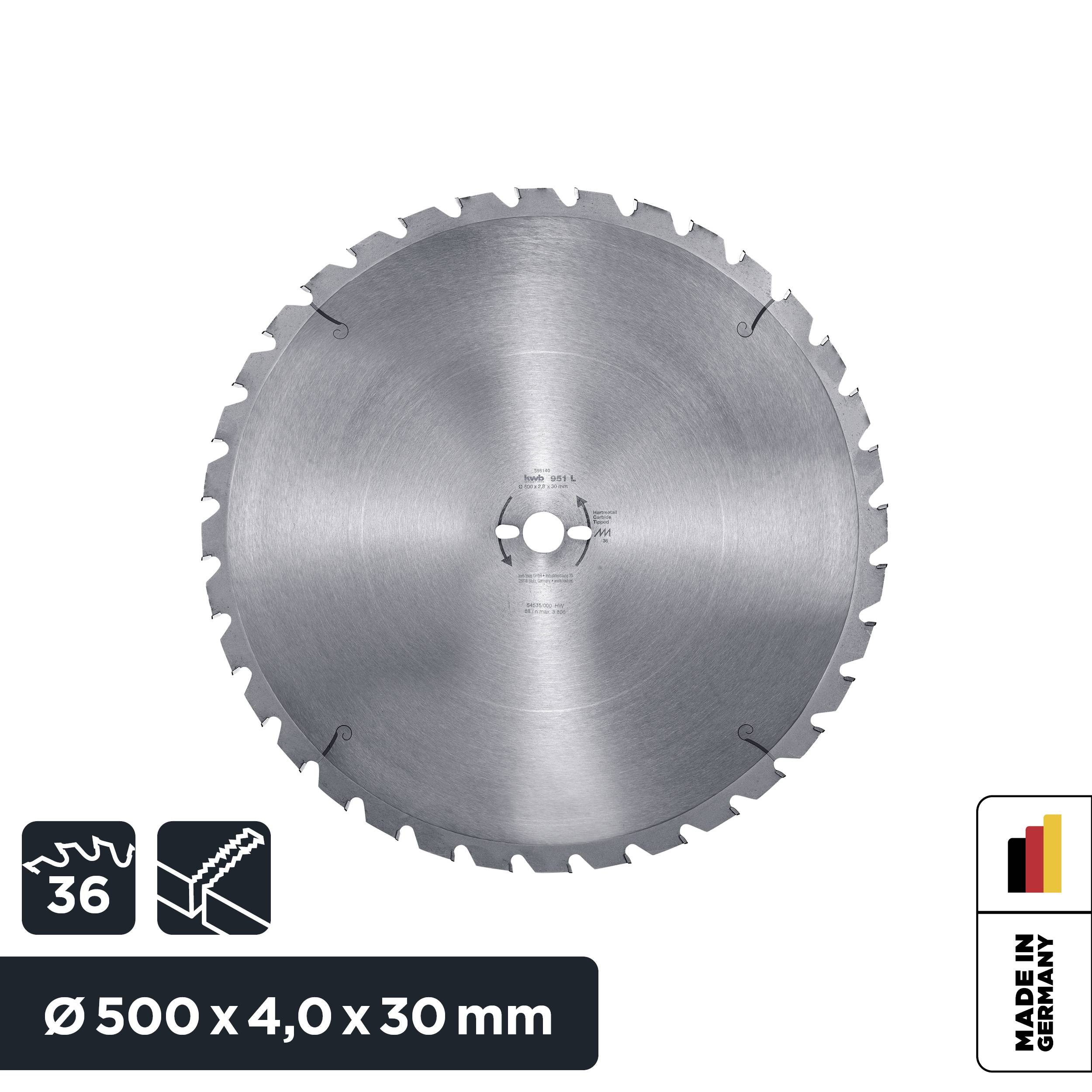 List pile za kružnu pilu s 36 zuba, promjera 500 mm, debljine 4,0 mm, promjera rupe 30 mm; izrađeno u Njemačkoj.