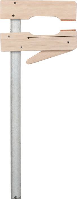 Stega za drvo s metalnim šipkom i drvenom ručkom, korištena za učvršćivanje radnih komada.