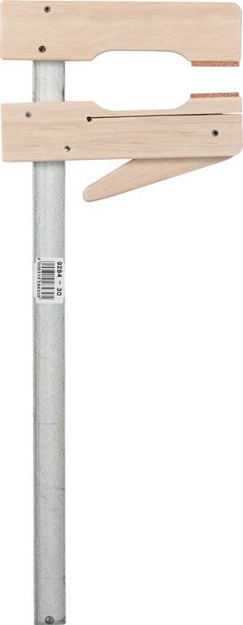 Drvena stega za ruke s metalnom šipkom, koristi se za stezanje radnih komada u stolarskim radovima. Drvena drška, metalno vodstvo.