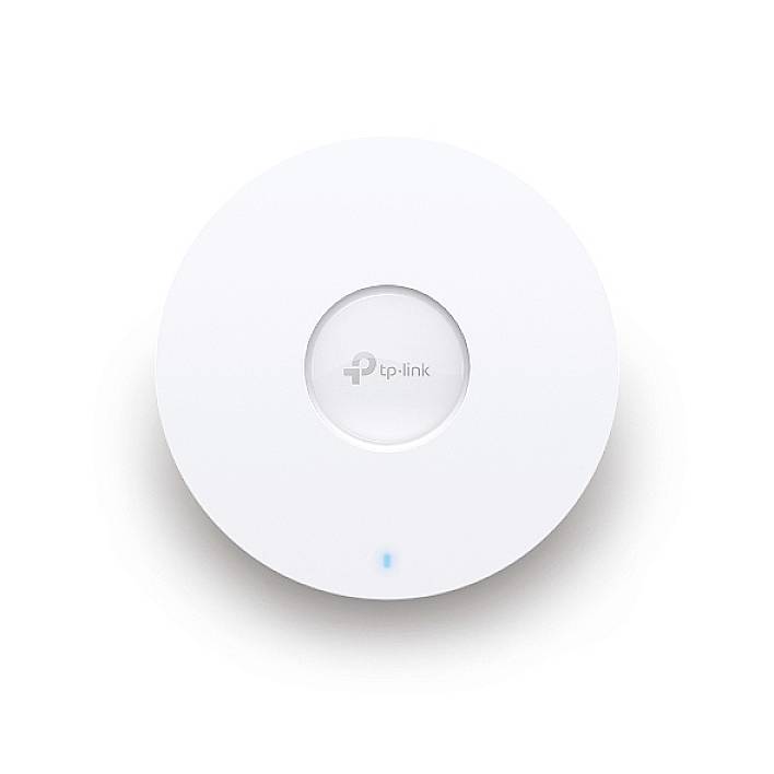 Bijeli, okrugli TP-Link WLAN access point s malenom plavom LED lampom na donjem dijelu.