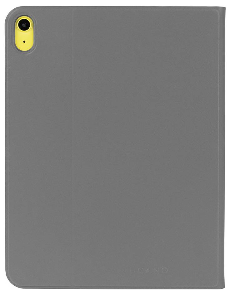 Siva futrola za tablet u formatu folianta sa žutim izrezom za kameru u gornjem lijevom kutu.