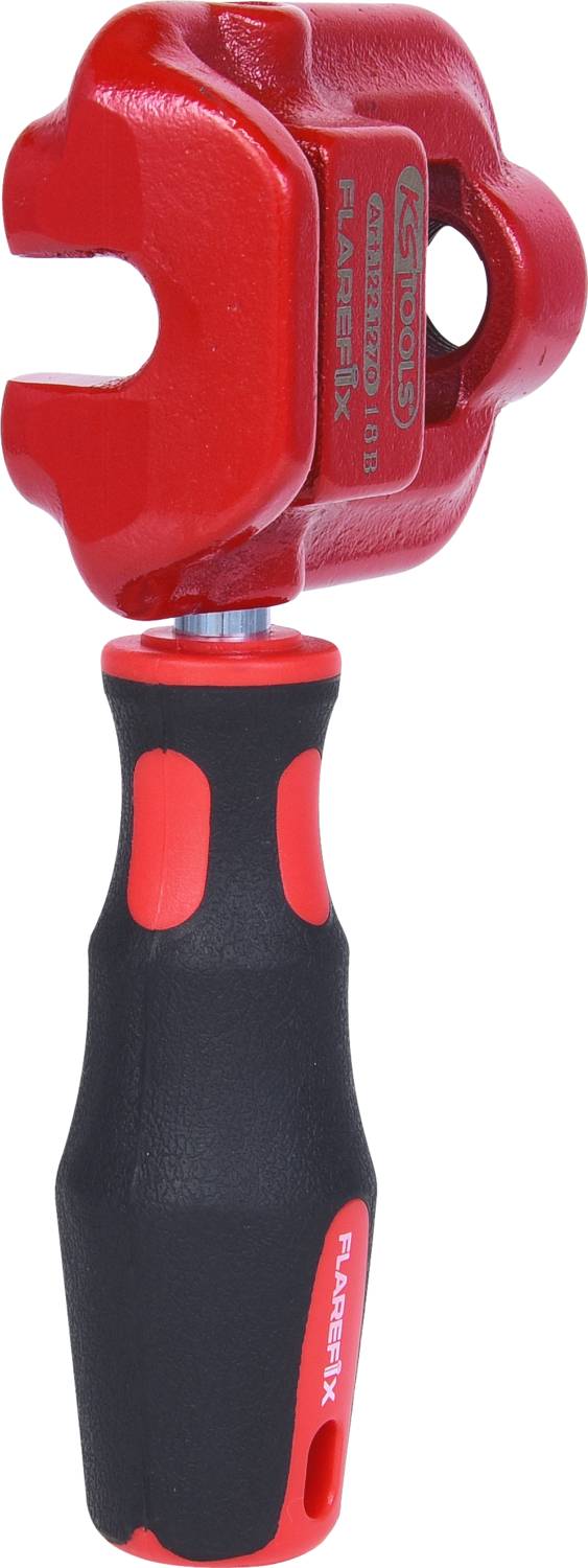 Crveno i crno alat s ergonomskom ručkom, dizajniran za posebne poslove vijčanja. Logotip marke otisnut na glavi alata.