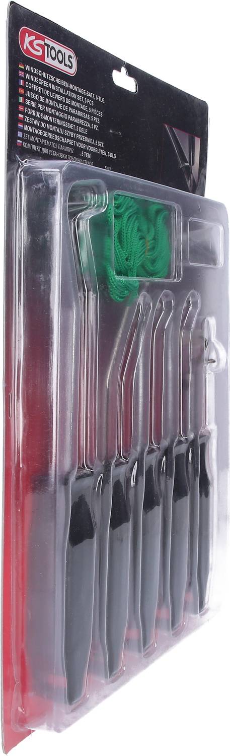 Set alata 'KS Tools' s kavljima i alatima, sastoji se od pet crnih alata zakrivljenih vrhova u plastičnoj ambalaži.