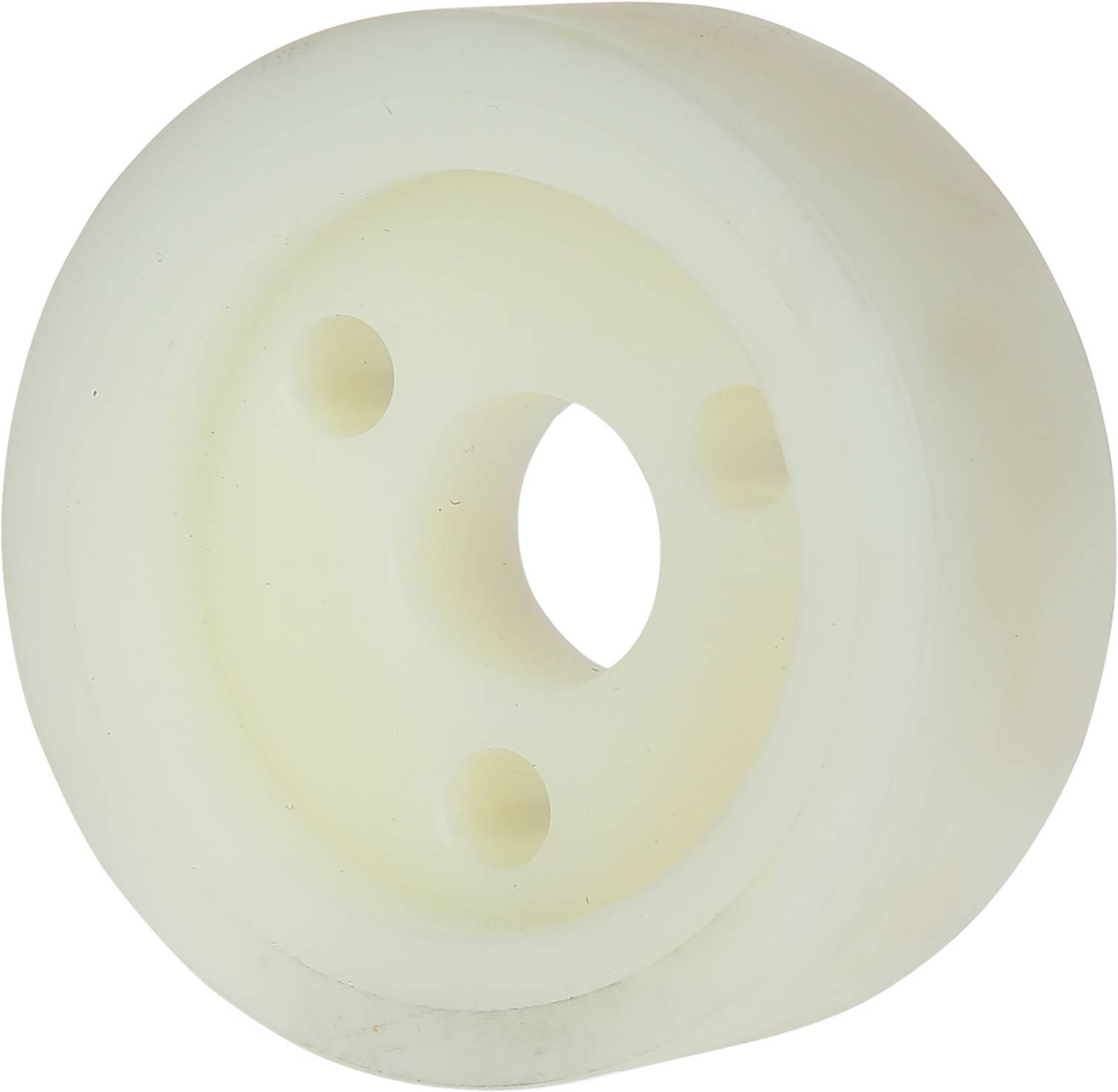 Bijeli plastični kotač s tri provrta koji se može koristiti za komponente strojeva ili uređaja.