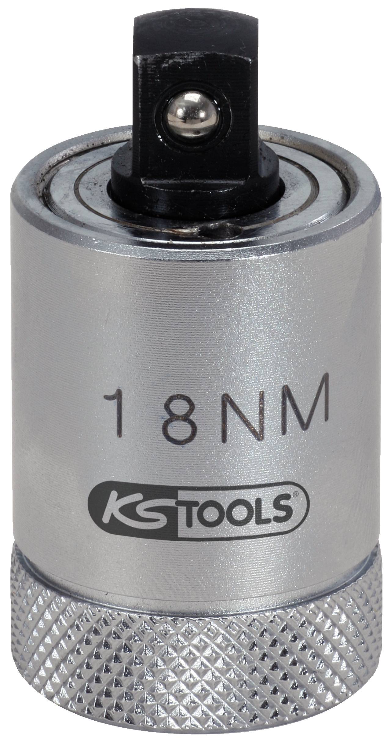 Adapter za moment zatezanja s oznakom '18 NM', srebrne boje, marke KS Tools, namijenjen upotrebi s momentnim ključem.