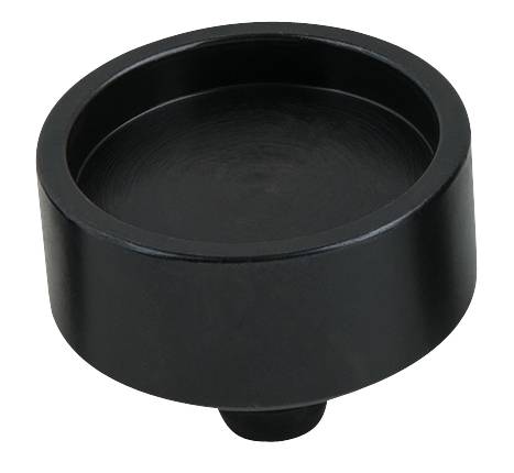 Crni okrugli plastični rukohvat ravnog vrha i kratkog tijela. Pogodan za namještaj ili strojeve.