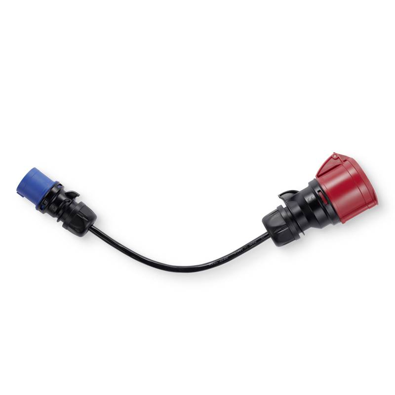 Adapter kabel s plavim utikačem s lijeve strane i crvenim utikačem s desne strane.