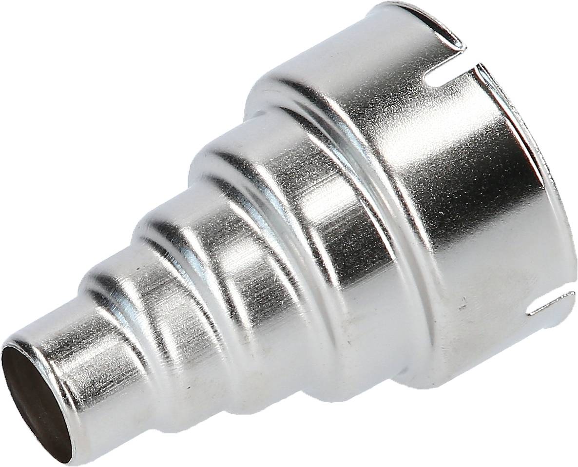 Metalni adapter s rebrasto strukturom za priključak crijeva, cilindričnog oblika, pogodan za tlačne zrakove ili vodne instalacije.