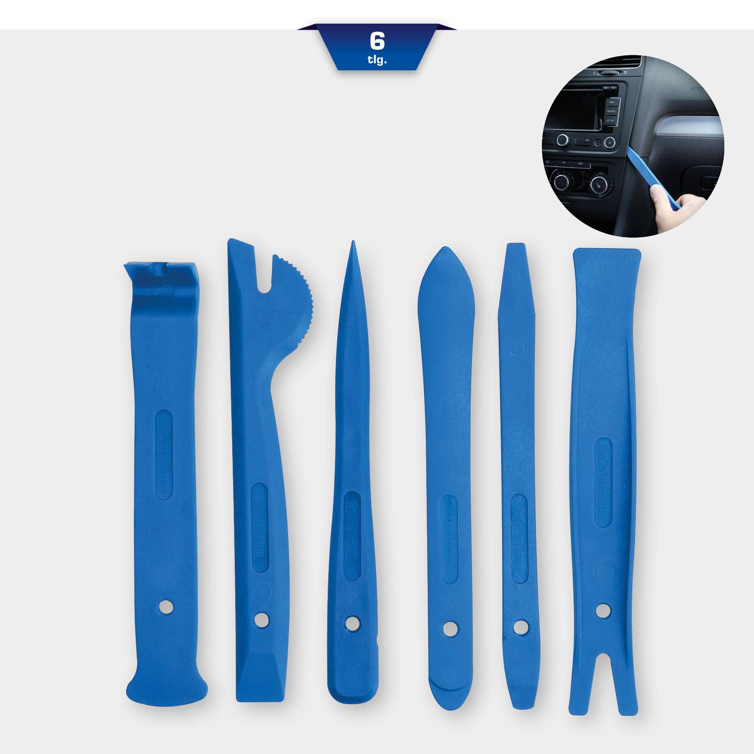 Šestodjelni plavi plastični set alata, pogodan za uklanjanje automobilskih armatura i unutrašnje obloge bez oštećenja.