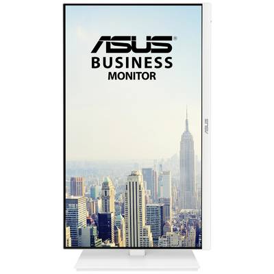 ASUS poslovni monitor prikazuje panoramu grada s nekoliko neboddera, uključujući istaknuti toranj u pozadini.