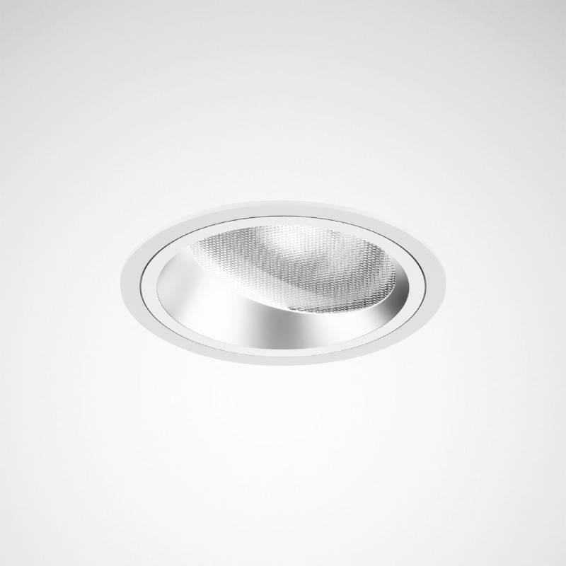 Ugrađeni stropni LED reflektor od metala, okruglog oblika, ispred bijele pozadine. Idealan za moderne stambene ili radne prostore.