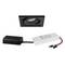 Crni LED ugradbeni reflektor s pravokutnim okvirom, prikazan s bijelim konverterom i priključnim kabelima.
