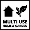 Ikone kuće i lista. Ispod stoji 'Multi Use Home & Garden', što ukazuje na višenamjensku upotrebu u kući i vrtu.