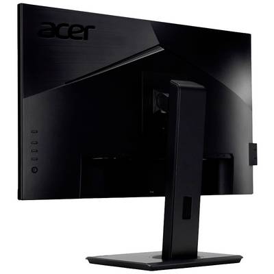 Crni Acer monitor se vidi from straga. Ima vitki dizajn i stoji na pravokutnoj stalnoj podlozi.