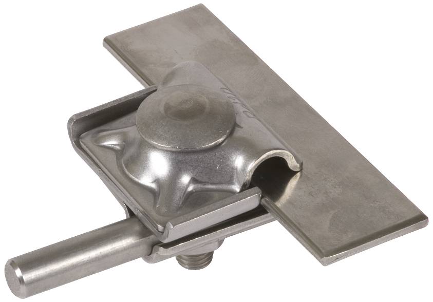 Metalni dio priteznog sustava s ravnim pravokutnim elementom i rotirajućom polugom. Koristi se za pričvršćivanje ili podešavanje.