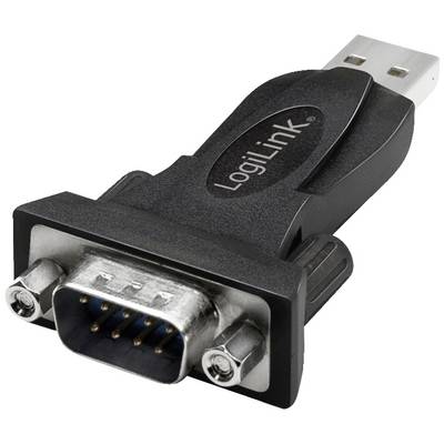 USB na RS232 adapter od LogiLink-a, crnog kućišta, omogućava povezivanje između USB priključka i serijskog RS232 priključka.