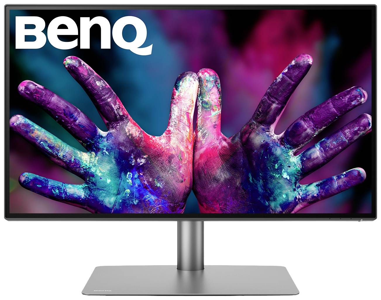 Ekran računala s prikazom šareno oslikanih ruku. Naziv marke 'BenQ' gore lijevo.