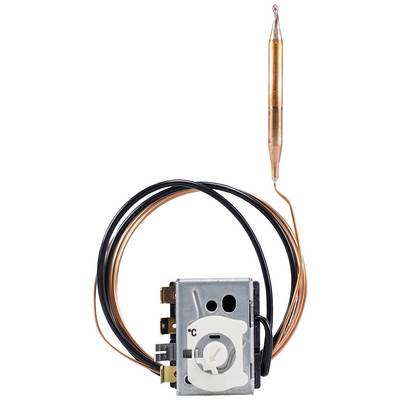 Termostatski regulator s kapilarnom cijevi za kontrolu temperature u sustavima grijanja ili hlađenja, izrađen od metala i opremljen kabelom.