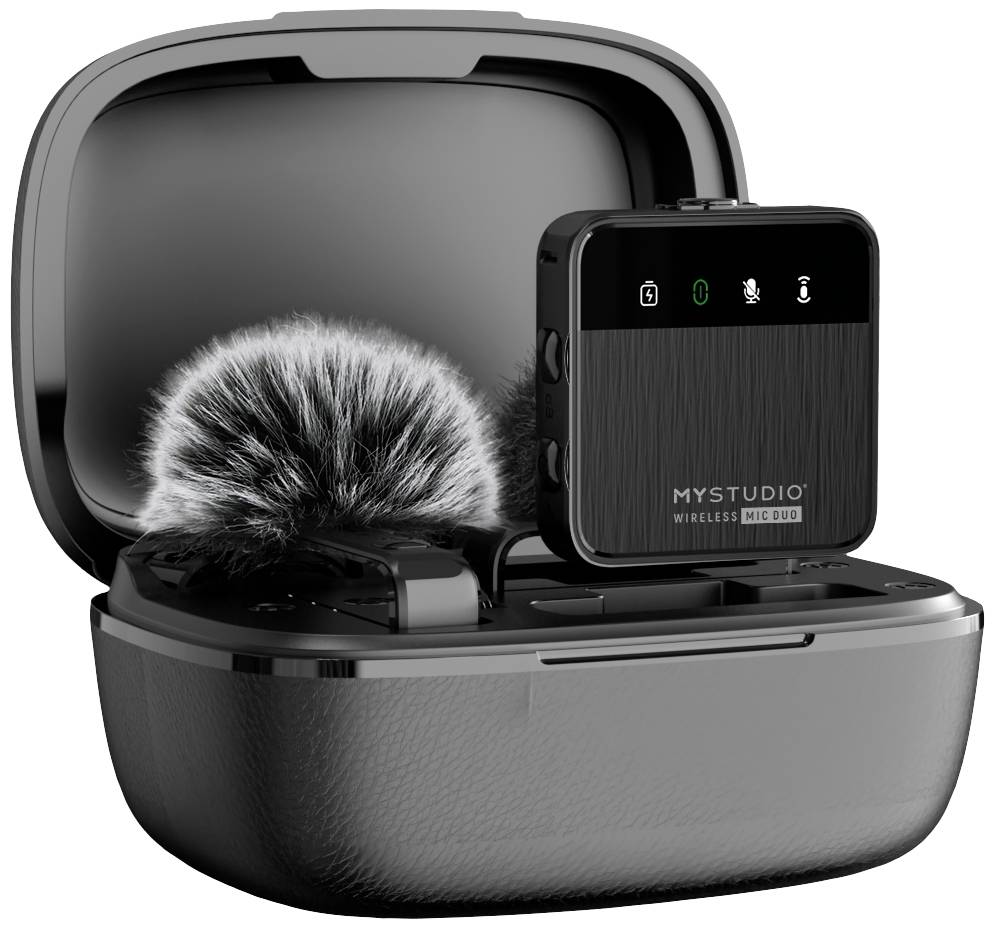 Dasspeld Studiomicrofoon Easypix MyStudio® Wireless Mic Duo Zendmethode:Kabelgebonden, Radiografisch Incl. windkap, Incl. microfoonstatief