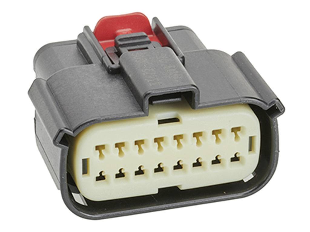 Crni i bež električni utikač s više pinova, pogodan za tehničke ili elektroničke spojeve.
