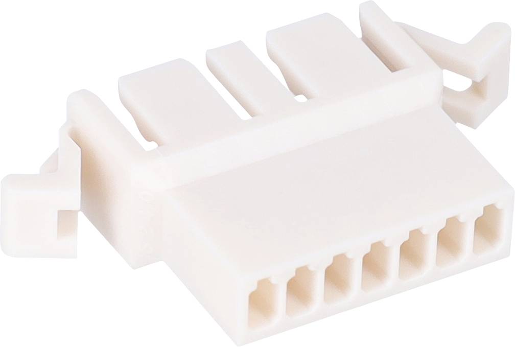 Bijeli plastični električni priključak sa šest pravokutnih utora poredanih u nizu, prikazan iz blago nagnutog kuta.