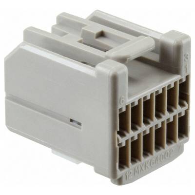 'Bež, pravokutni elektronički konektor s više proreza za igle, označen brojevima 12 MX64002 Y, korišten za električne veze.'