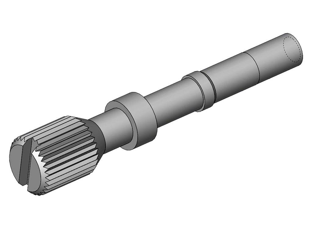 Renderani 3D model alata za valne strukture s rebrasto ručkom i cilindričnim vratilom.