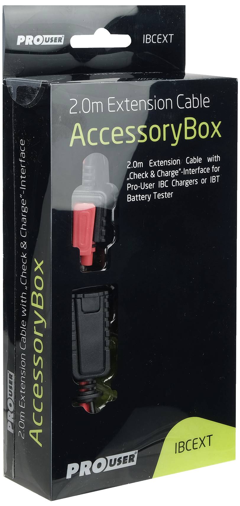Kutija za dodatnu opremu s natpisom 'Accessory Box' za 2,0 m produžni kabel s "Check & Charge" sučeljem za tester baterija.