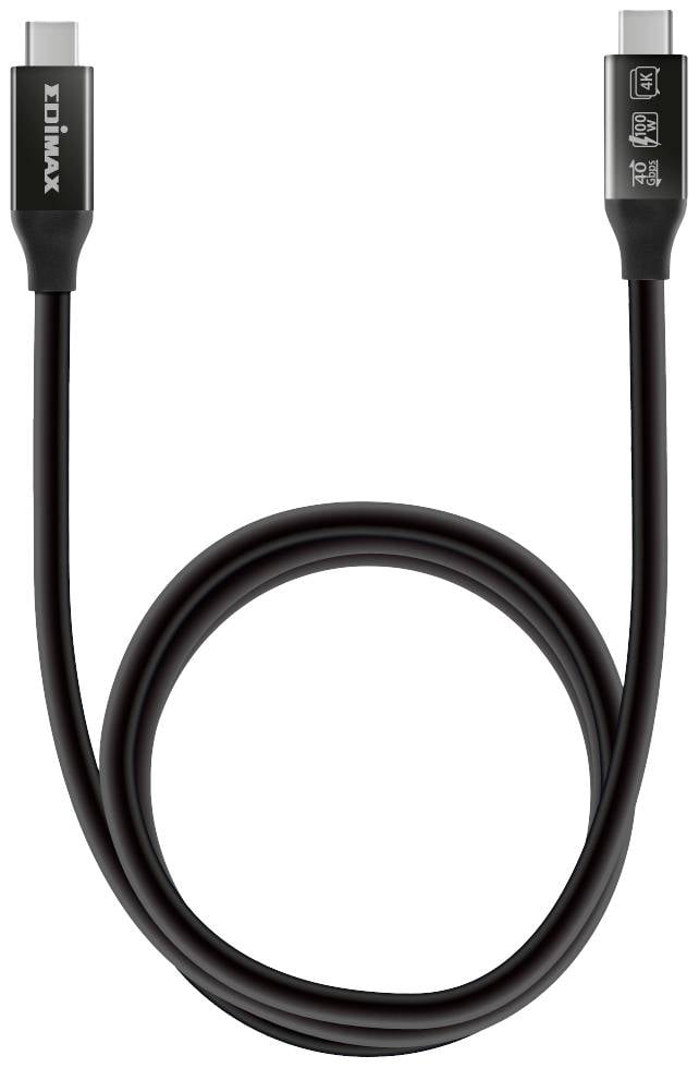 Crni USB-C kabel s utičnicama na oba kraja, pogodan za prijenos podataka i punjenje uređaja.